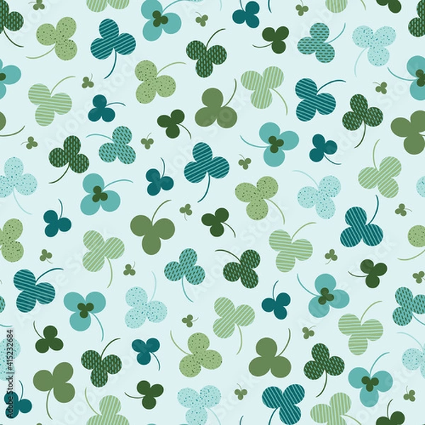 Obraz St Patricks Day Shamrock Seamless Pattern. Green and Blue Clover Repeating Background Print.
