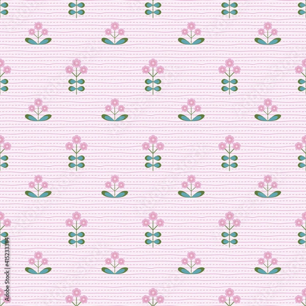 Obraz Small Scale Scandinavian Floral Pattern Background. Pink and Green Print.