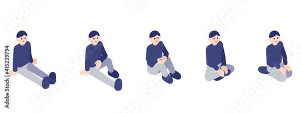 Fototapeta イラスト素材　全身座るポーズの男性セット
