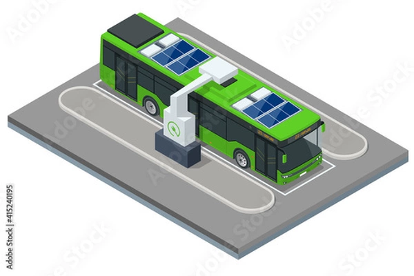 Obraz Isometric An electric bus, a bus that is powered by electricity. Ecological public transport