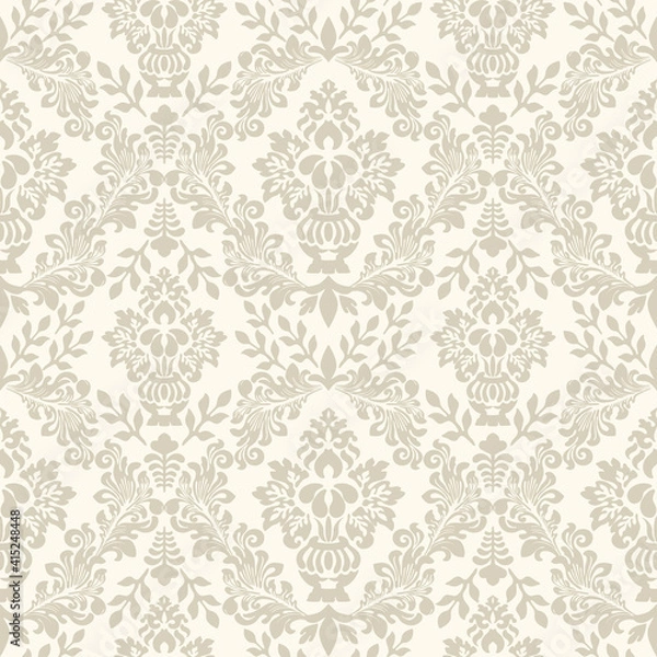 Obraz Floral damask ornament. Baroque wallpaper. Seamless vector background. Brown-beige floral ornament. Graphic pattern for fabric, wallpaper, packaging 