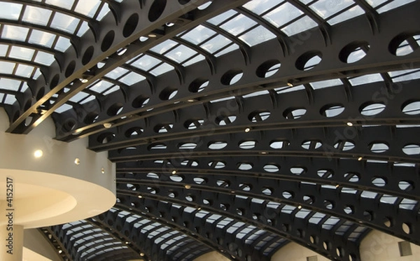 Fototapeta Interior of round dome with beams radiating from central column