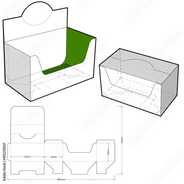 Obraz Counter display stand and Die-cut Pattern. The .eps file is full scale and fully functional. Prepared for real cardboard production. The .eps file is full scale and fully functional.