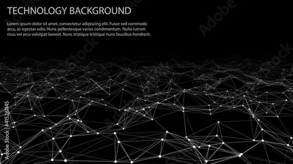 Fototapeta Abstract digital background of points and lines. Glowing black plexus. Big data. Network or connection. Abstract technology science background. 3d vector illustration.