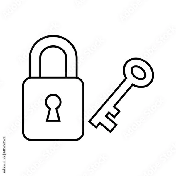 Fototapeta flat illustration of padlock and key vector icon, security sign symbol. vector illustration
