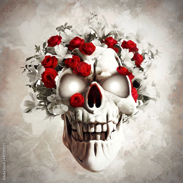 Obraz Skull and Red Roses