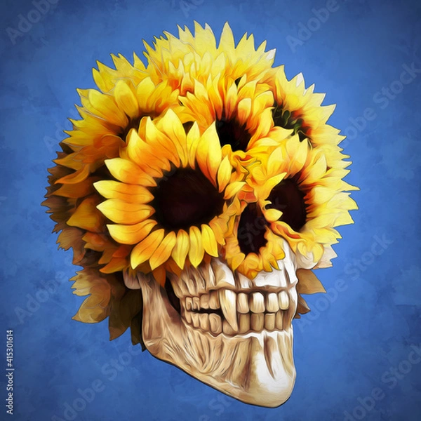 Obraz Skull and Sunflowers