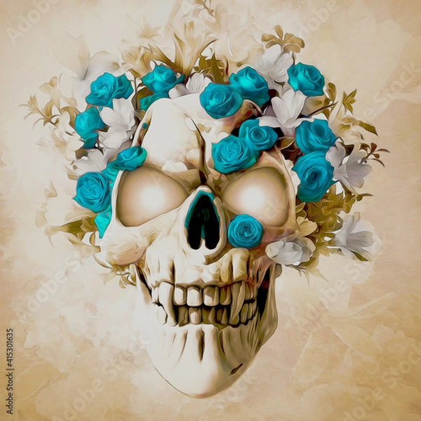 Obraz Skull and Turquoise Roses