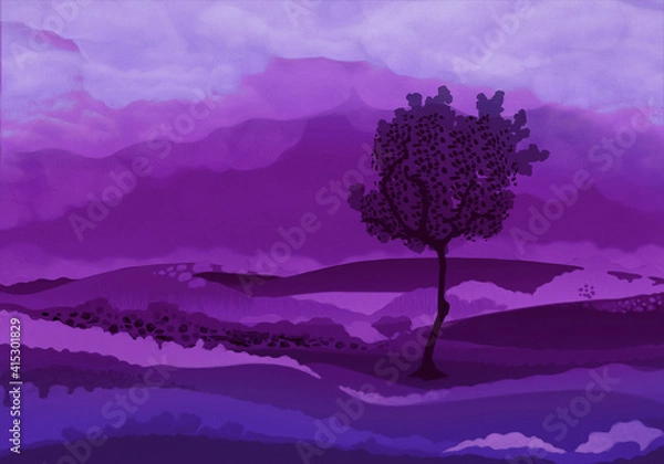 Obraz Purple Landscape with one tree