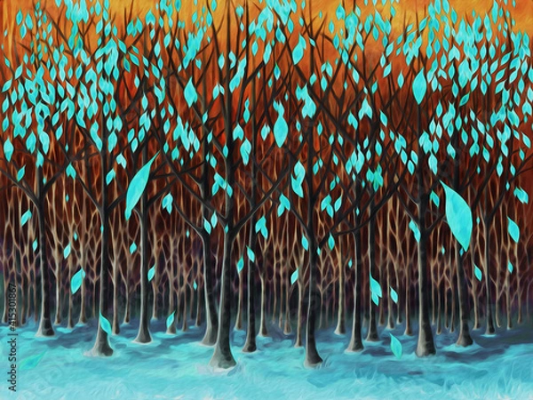 Obraz Birch Forest Winter Night