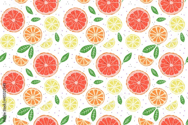 Fototapeta citrus mix and leaves seamless pattern on white background