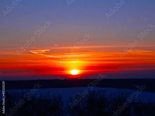 Obraz Winter sunset over the field