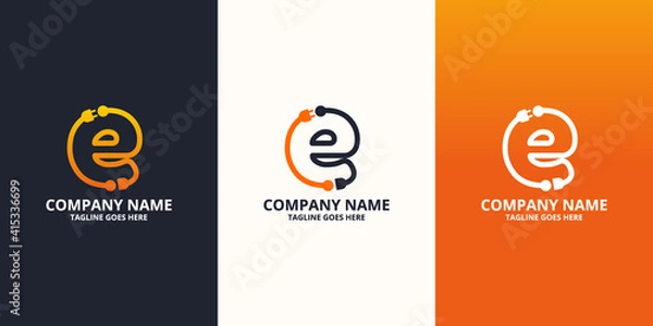 Fototapeta Electric initial letter E Logo Icon Template. Illustration vector graphic. Design concept Electrical plug  With letter symbol. Perfect for corporate, more technology brand identity