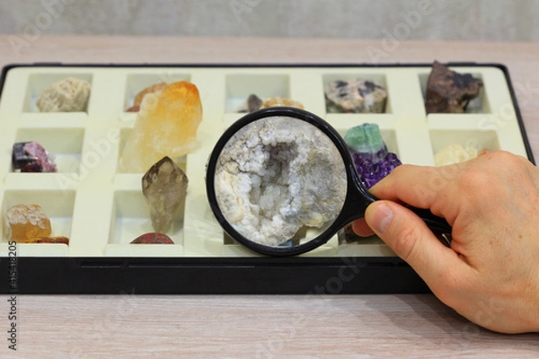 Fototapeta viewing a collection of minerals through a lens