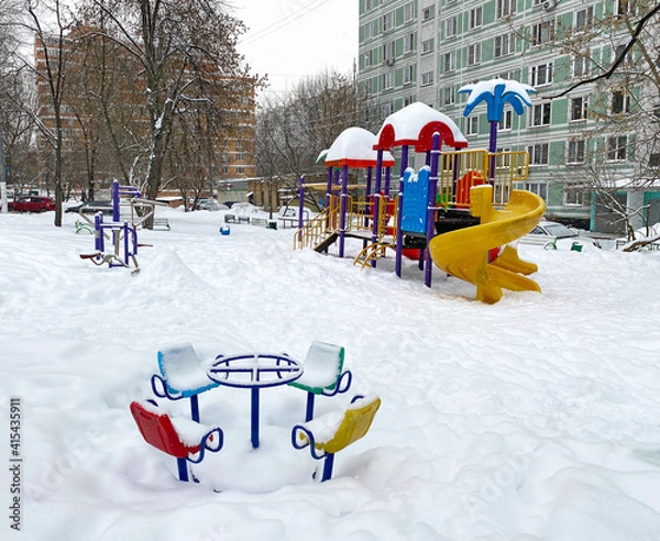 Obraz Children's playground covered with snow
