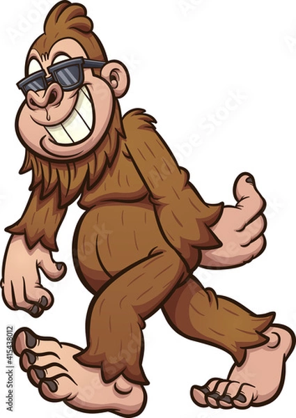 Fototapeta Bigfoot walking and wearing sunglasses. Vector clip art illustration. All on a single layer. 
