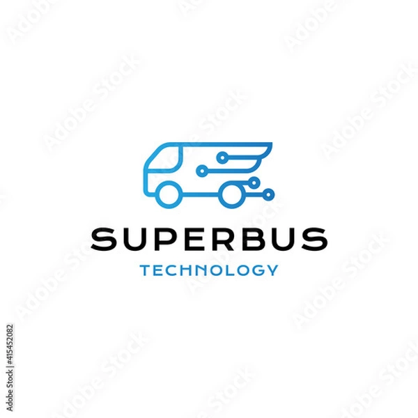Fototapeta super bus technology logo vector icon illustration simple line style