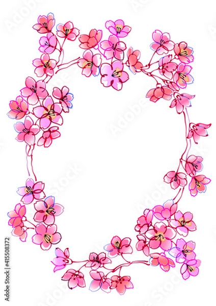 Obraz 水彩風桜の花フレーム　円形タイプ	
