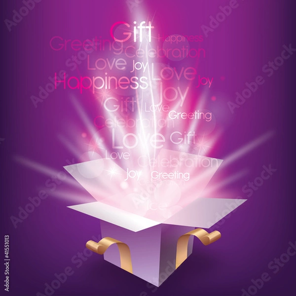 Obraz Colorful card with magic giftbox