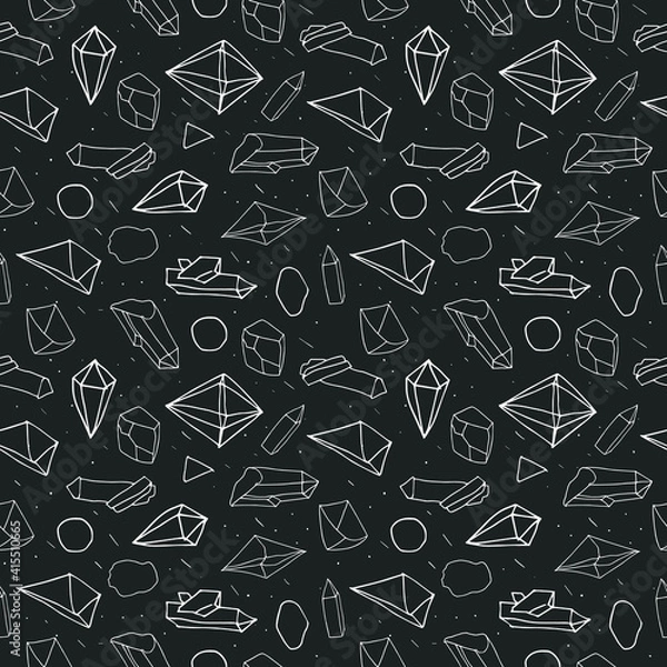 Fototapeta Stone and crystal seamless pattern in hand-drawn style