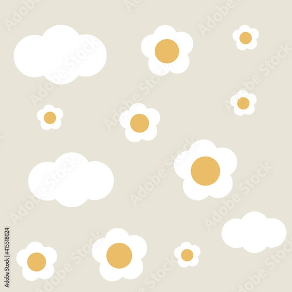 Obraz Cartoon pattern with clouds and flowers vector illustration