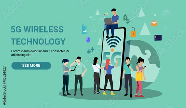 Fototapeta Landing page of Vector illustration 5G wireless internet connection