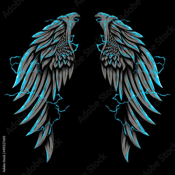 Fototapeta Eagle wing surrounded by lightning illustration