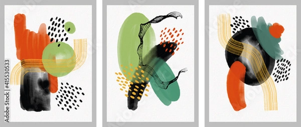 Obraz  Minimalist hand paint abstract art background with watercolor spot. Brush painting is a textural decoration with an artistic acrylic design of a poster, banner, or interior painting.