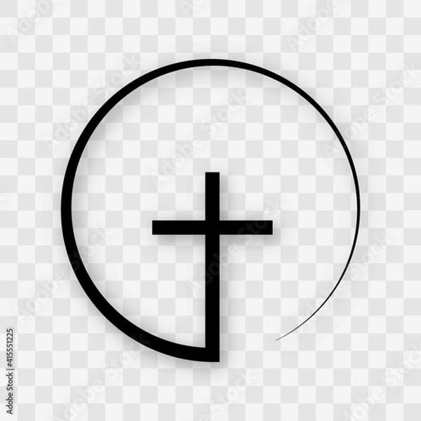 Fototapeta Line art christian cross. Christian cross vector sign isolated on transparent background. Vector illustration.