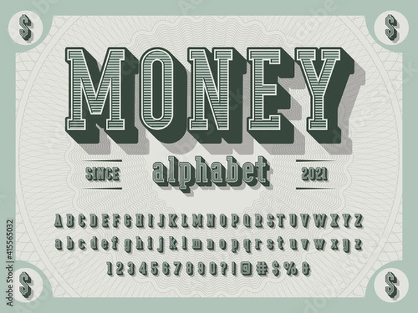 Obraz 3D retro money alphabet design with decorative elements