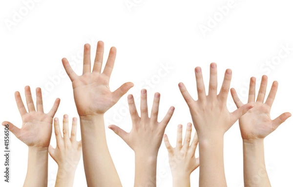 Obraz Human hands raised up, isolated on white, clipping path