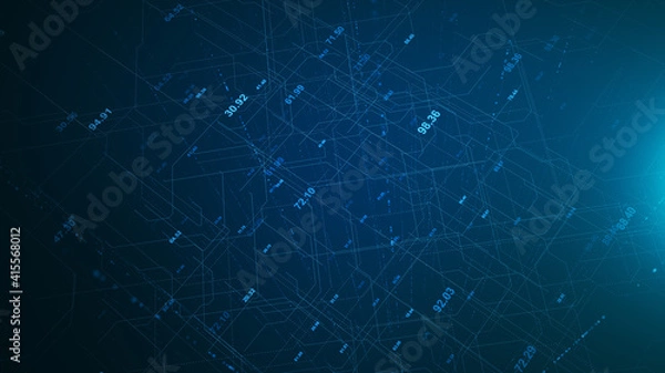 Obraz Digital network technology futuristic theme illustration concept. Abstract grid perspective graphic background.