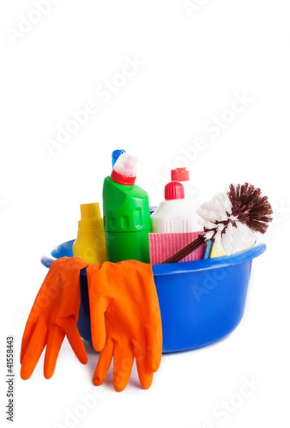 Fototapeta Set of cleaning products and tools