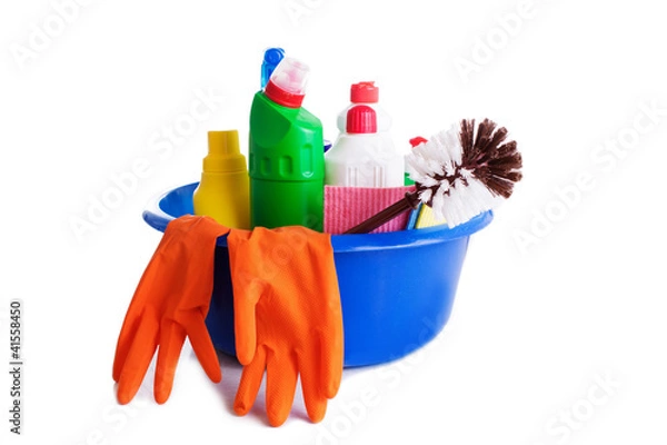 Fototapeta Set of cleaning products and tools