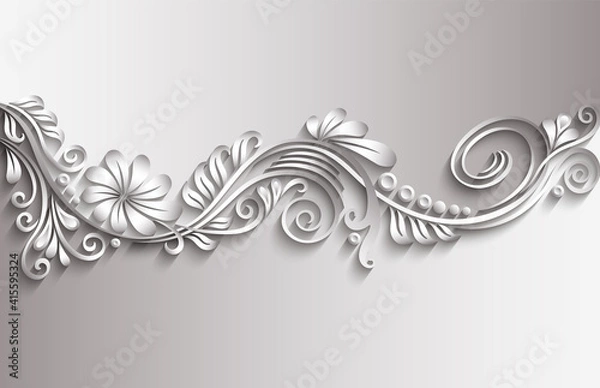 Obraz Branch with flowers paper cut vector vintage illustration.