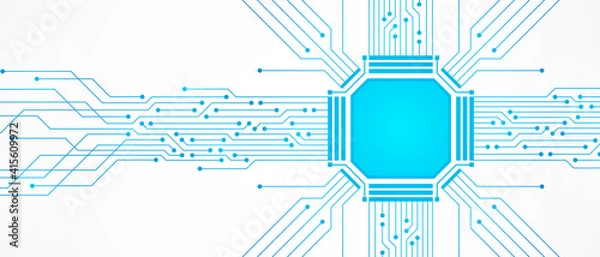 Fototapeta Abstract Technology Background, blue circuit board pattern and microchip