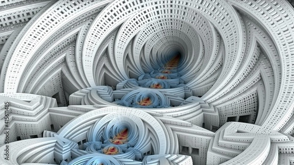 Fototapeta Dziwne tło fraktalne 3D ze strukturami i kształtami rekurencyjnymi.