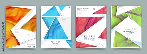 Fototapeta Covers templates set with graphic geometric elements. Applicable for brochures, posters, covers and banners. Vector illustrations.