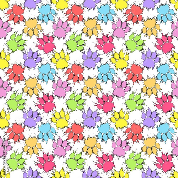 Fototapeta Easter Color Dog Paw Print Pattern