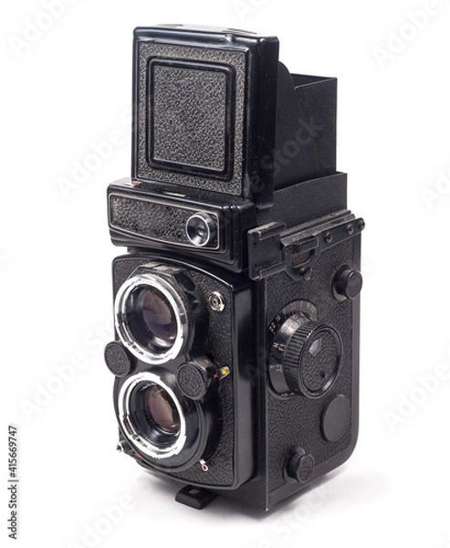 Fototapeta Old medium format 6x6 camera on a white background.