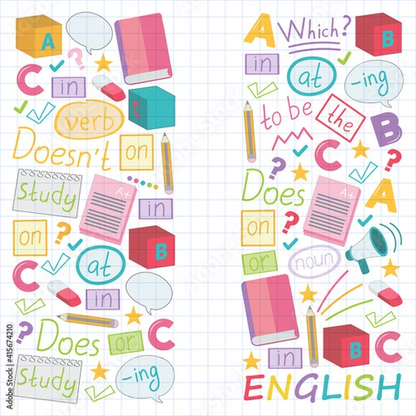 Fototapeta Concept of learning English. Flat design, vector pattern. English courses.