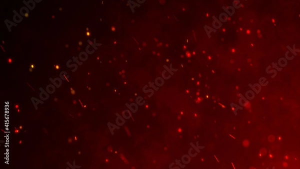 Obraz Fire sparks background. Fire flying sparks. Burning red sparks. Abstract dark glitter fire particles lights. 3D rendering.