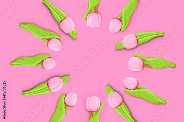Fototapeta . Tulip-shaped confectionery gingerbread. Festive creative postcard. Concept until Spring Day, Women's Day, Valentine's Day