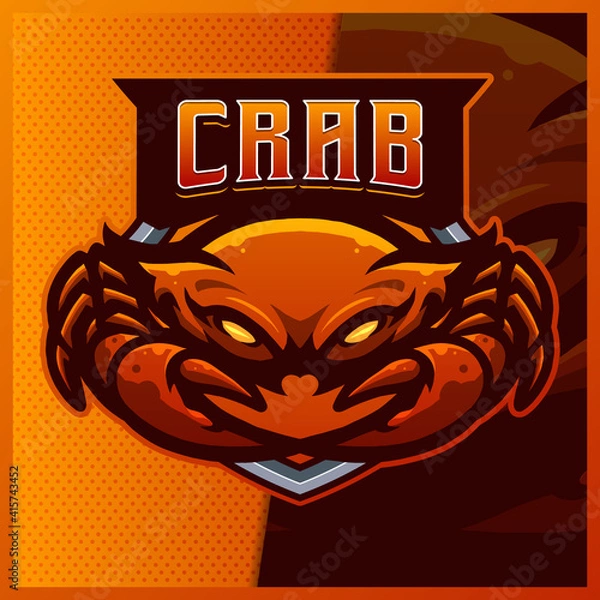 Fototapeta Crab mascot esport logo design illustrations vector template, gaming logo for team game streamer youtuber banner twitch discord