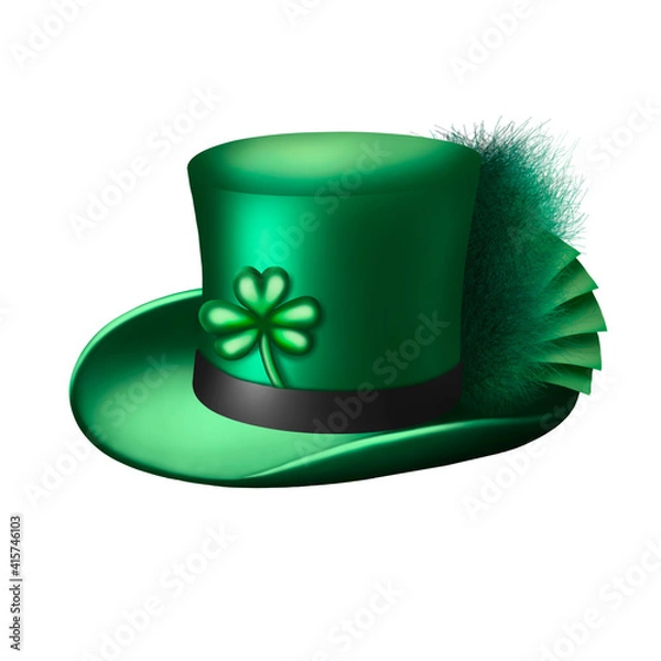 Fototapeta green hat with feather and clover leaf for patrick day