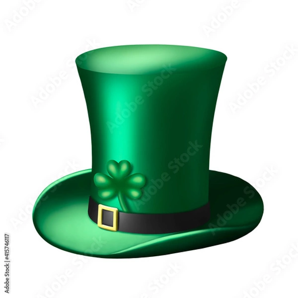 Fototapeta green high hat with clover leaf for Patrick's day