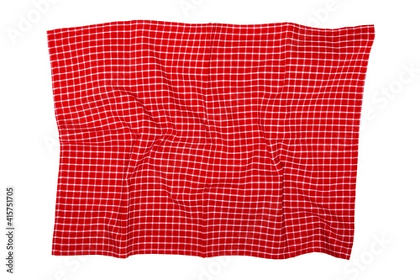 Obraz Closeup of a red and white checkered napkin or tablecloth texture isolated on white background. Kitchen accessories.