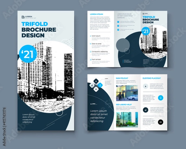Fototapeta Tri fold brochure design with square shapes, corporate business template for tri fold flyer. Creative concept folded flyer or brochure.