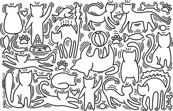 Fototapeta Hand drawn vector illustrations of Cats characters
