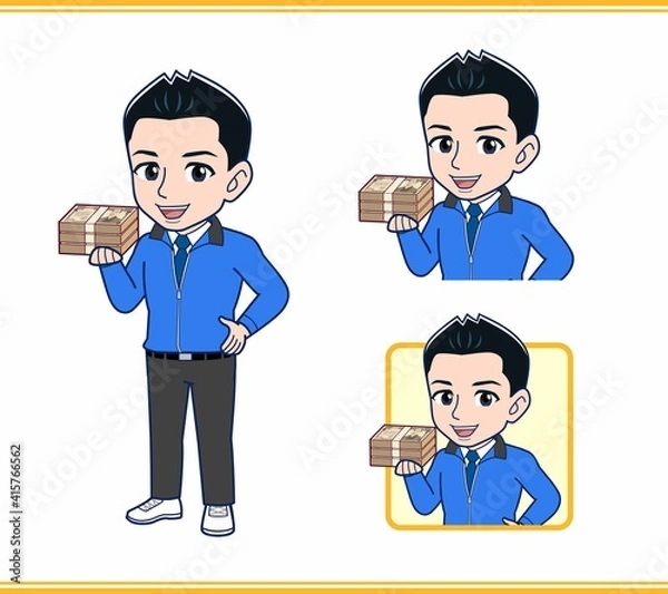 Fototapeta 青いジャンバーを着たサラリーマン